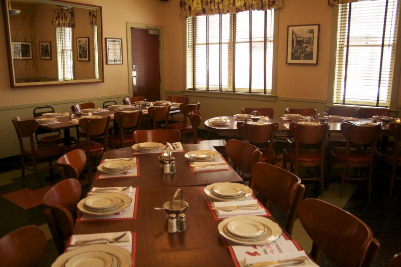 The Club Room is a small dining room that sets up to 35 guests